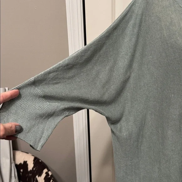 Garnet Hill Organic Linen V-Neck Oversized Sweater in light teal blue. - Picture 2 of 7